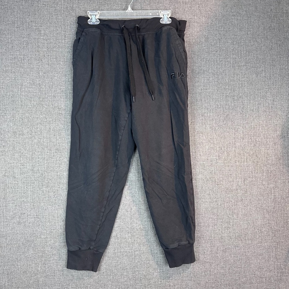 FILA Black Jogger Sweatpants Embroidered Logo Drawstring Waist Comfortable